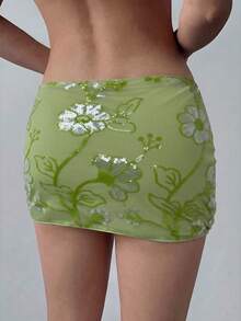 Shorts mini de mujer de cintura baja con lentejuelas rosas, estilo callejero juvenil versátil para festival de música - Burdeos 2 - Ver 8