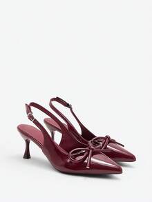 Eladyva Women's Pointed Toe Butterfly Knot Sandals, 7cm High Heel Roman Style Kitten Heel Shoes, Fairy Elastic Buckle Closure High Heels - Burgundy - View 7