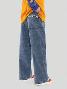 FORM&CHAOS Men's Light Blue Washed Denim Tapered Leg Jeans, Winter Back-To-School Graduation Streetwear - Blue - View 6
