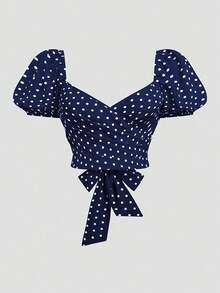 Sweetra Elegante lässige Damenbluse in großen Größen mit Criss-Cross-Design, Plissee und süßem Polka-Dot-Muster - Verschiedenfarbig - Übersicht 1