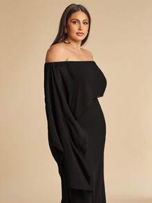 SHEIN BAE Plus Size Women's Black Off-Shoulder Ribbon Long Dress Evening Formal Summer Elegant - Black - View 6