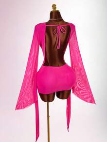 Amplova Gaun Mini Bodycon Pas Badan dengan Nuansa Bumi untuk Liburan Romantis - Hot Pink - View 8
