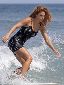 Swim SPRTY 2026 New Year New Style Summer Women's Surfing One-Piece Swimsuit With Adjustable Straps, Personalized Fashion Black And White Polka Dot Pattern, Beach Pool Party Vacation, Spring Summer - Black and White - View 3