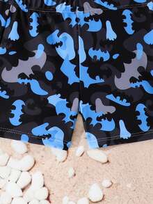 BATMAN X SHEIN GraphicGems Young Boy Cartoon Print Raglan Short Sleeve Top And Shorts Swimsuit Set Suitable For Beach Vacation Holiday Party Pool - Multicolor - View 5
