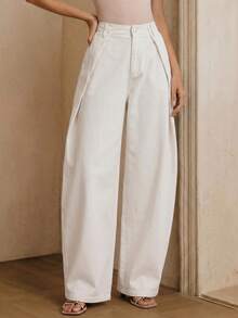 Anewsta Essential Spring New Khaki Washed Wide Leg Pants, Fashionable Minimalist Commuter Loose Slimming Curved Leg Jeans For Women - White - View 4