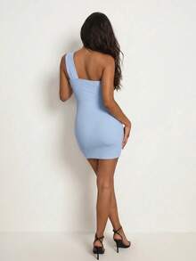 CAJUNI Sexy Vacation Ruched Bodycon Mini Dress Night Out Dusty Blue Summer - Baby Blue - View 2