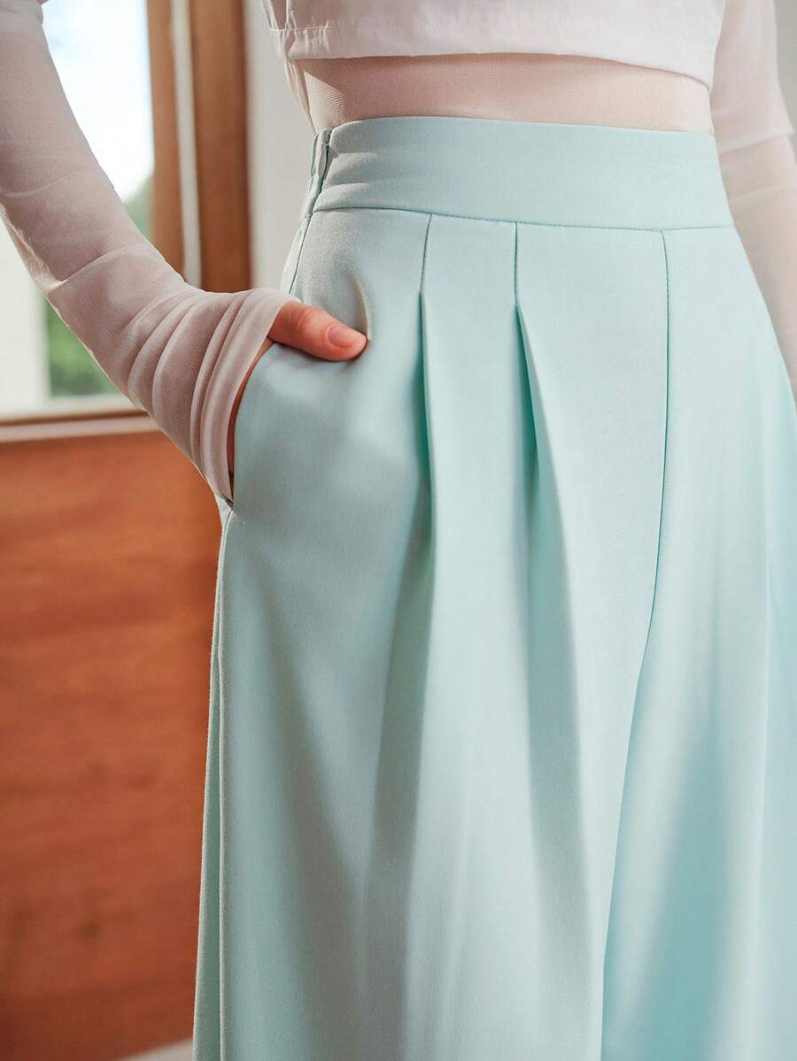 MOTF PREMIUM WOMEN'S MINT GREEN WIDE LEG SPRING SUMMER OFFICE COMMUTE MODERN FASHION SUIT PANTS ELEGANT - Cadet Blue - View 2