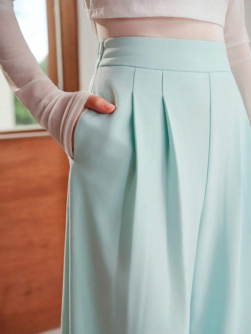 WOMEN'S TEAL WIDE LEG SPRING SUMMER OFFICE COMMUTE MODERN FASHION SUIT PANTS