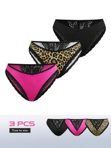 AltBold 3pcs Y2K Women's Dark Lace Contrast Design Panties Set - Multicolor - View 1