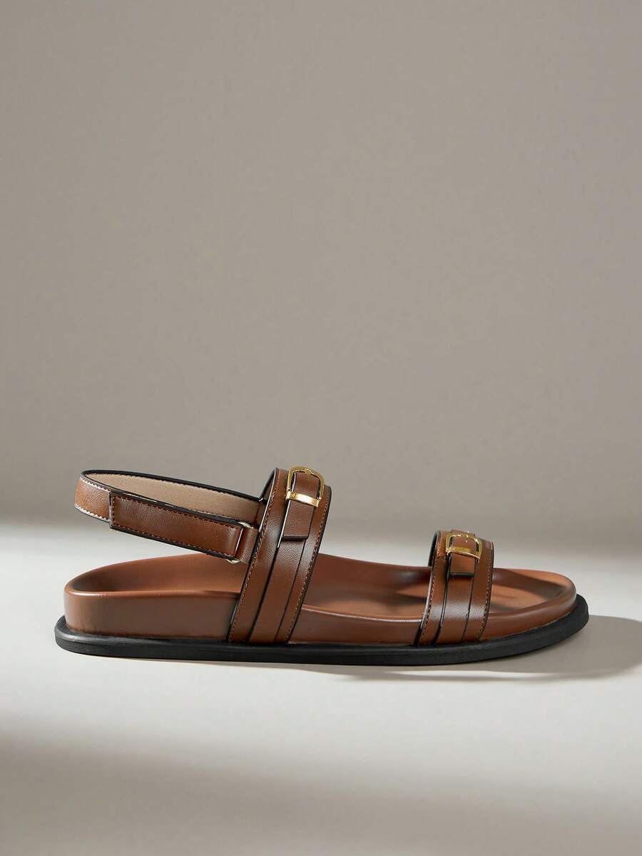 Solecia Women's New Flat Sandals, Slip-On Sandals, Slippers With Back Strap, Comfortable And Casual. Summer - Brown - View 1