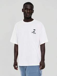 FORM&CHAOS Men's Summer Loose Fit T-Shirt With Street Style Mushroom Pattern Print - White - View 5