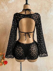Soleia Women's 3-Piece Sexy Bikini Swimsuit With Coffee Color Mesh Cover-Up Skirt, Fashionable Sexy Swimwear Bathing Suits For Women - Black - View 2