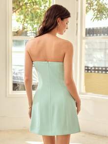 MOTF PREMIUM SPRING/SUMMER WOMEN'S EVERYDAY DATE STRAPLESS SUIT-STYLE YELLOW SHORT DRESS - Blue - View 3