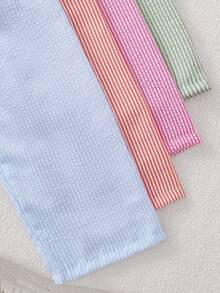 1 Set Randomly Sent Girls Toddler Multiple Colors Rose Pink Blue Green Orange Bubble Vertical Stripe Round Neck Pleated A-Line Tank Top With Bow Long Pants Set - Multicolor - View 4