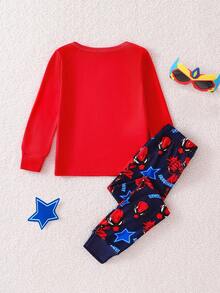 SHEIN GraphicGems Set pigiama da ragazzo con stampa mecha rossa, aderente e alla moda - Rosso - Visualizzare 2