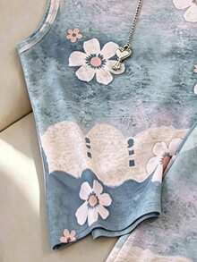 SHEIN LUNE 两件套女士复古休闲印花背心，舒适的印花图案，适合休闲度假，春夏穿着。 - 彩色 - 查看 4