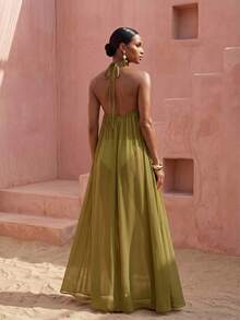 Zivah Damen Strandurlaub lässig Grünes Langes Kleid Strandüberwurf, Rundhalsausschnitt mit einzigartigem Hohlsaum, Strandmantel geeignet für Musikfestival, St. Patrick's Day, Valentinstag, Date, Western Thema, Nomadenstil, Geburtstagsfest, Abschlussfeier, Campusleben, lässig Alltag, vielseitiges Kleidungsstück, Freizeitbekleidung, Kreuzfahrtreise, Strandmode, Sonnenbaden - Armeegrün - Übersicht 2