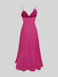 DreamSkyne Gaun A-Line Model Camisole Leher V Elegan Berlipit Chiffon Ukuran Plus dengan Motif Bunga 3D - Hot Pink - View 5