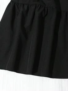 SHEIN 青少年女孩荷葉邊休閒派對洋裝，細肩帶設計 - 黑色 - 查看 4