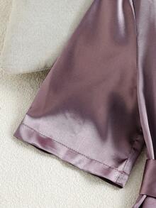 Girls' Elegant Premium Purple Comfortable Soft Satin Fabric Short Sleeve Regular Fit Pajamas Loungewear - Purple - View 5