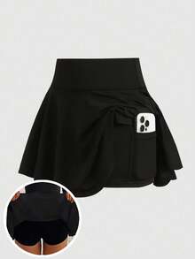 SHEIN Girlism 青少年女孩T恤針織黑色緊身褲休閒裙 - 黑色 - 查看 3