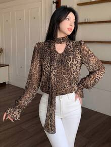 Modelyn 法式優雅風蝴蝶結長袖修身顯瘦優雅高貴粉色女款襯衫 - 彩色 - 查看 2