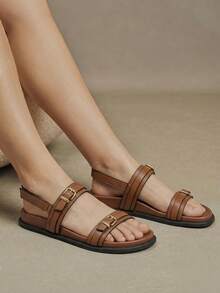 Solecia Women's New Flat Sandals, Slip-On Sandals, Slippers With Back Strap, Comfortable And Casual. Summer - Brown - View 8