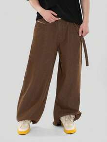 FORM&CHAOS Men's Summer Loose Straight Brown Washed Denim Long Pants - Brown - View 4