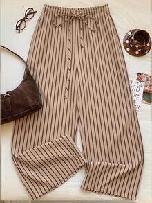 SHEIN EZwear Women's Casual Waist Tie Straight Leg Pants Suitable For Summer - Multicolor - View 4
