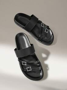 Solecia Women Shoes Women's Fashion Black Comfortable Flat Beach Sandals Women's Flat Sandals Summer - Black - View 1