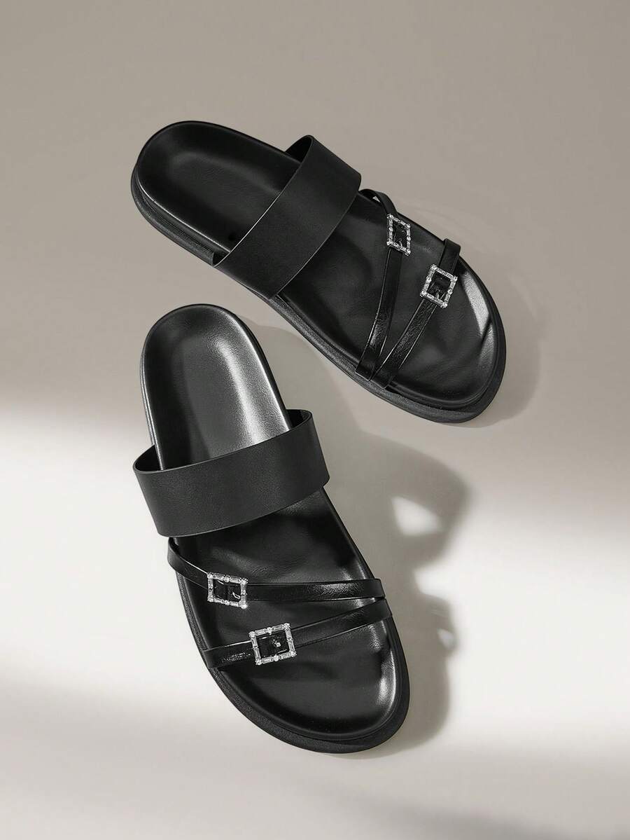 Solecia Women Shoes Women's Fashion Black Comfortable Flat Beach Sandals Women's Flat Sandals Summer - Black - View 1
