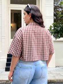 Solflare Plus Size Women's Plaid Single-Breasted Casual Versatile Daily Outing Shirt - Pink - View 2