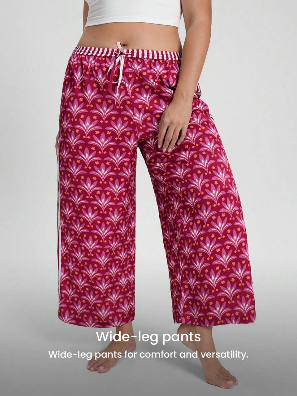 Plus Size Burgundy Floral Wide-Leg Pants