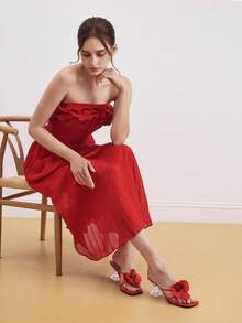 Eladyva Sandalias de tacón alto rojas de moda para mujer, cómodas para fiesta, boda y exterior, para primavera/verano - Rojo - Ver 12