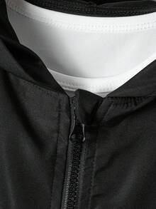 SHEIN Casuvi Kids 青少年男孩春/秋季休閒拼色條紋連帽外套 - 黑色 - 查看 3
