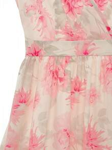 Franclia Elegantes Damen Sommerkleid mit Blumenmuster in A-Linie, elastisches Taillendesign, langes Rosen-Blumenkleid, V-Ausschnitt ärmelloses Blumenkleid, langes Blumenkleid, geeignet für den Sommer, elegant und vielseitig, geeignet für Urlaub, Arbeit und andere Anlässe, rosa Blumenkleid, fließendes Blumenkleid, Blumen-Ballkleid - Verschiedenfarbig - Übersicht 5