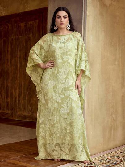 ZEYLAH Đầm choàng nữ size lớn tay cánh dơi thanh lịch vải jacquard