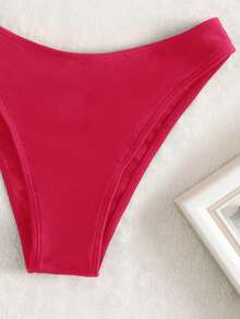 Swim Basics 女款夏季海灘純色掛脖綁帶性感時尚比基尼兩件式泳衣套裝，含鋼圈胸墊 - 玫紅色 - 查看 5
