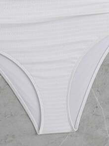 SHEIN Swim 女款純色百褶鏤空設計掛脖式連身泳衣，白色夏季性感熱帶海灘派對風 - 白色 - 查看 4