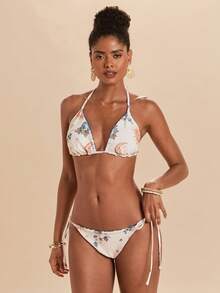 Travachic 女款掛脖細肩帶夏季三角杯海灘比基尼泳衣套裝 - 彩色 - 查看 6