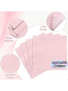 20/60/100-Sheet Pink Cocktail Napkins, Disposable Pink Beverage Napkins, 5 Inches X 5 Inches In Size, 10 Inches X 10 Inches When Unfolded, Suitable For Bars, Weddings, Birthdays, Mother's Day, Father's Day And Other Occasions. - Pink - View 3
