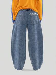 FORM&CHAOS Men's Light Blue Washed Denim Tapered Leg Jeans, Winter Back-To-School Graduation Streetwear - Blue - View 1