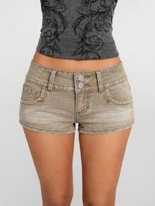 Shorts de mezclilla de cintura baja estilo urbano  Unity - Marrón - Ver 4