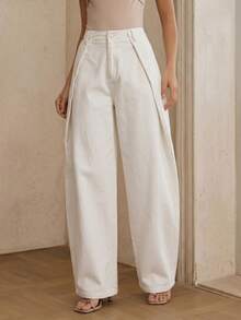 Anewsta Essential Spring New Khaki Washed Wide Leg Pants, Fashionable Minimalist Commuter Loose Slimming Curved Leg Jeans For Women - White - View 7