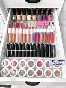1pc Or Set Of 4 Multi-Function Drawer Style Cosmetic Organizer, Vanity Drawer Storage Rack For Makeup, Perfume, Spice Jars & Seasoning Bottles - Perfect For Bedroom, Bathroom, Kitchen, Makeup Room & Vanity Table - Clear - View 1