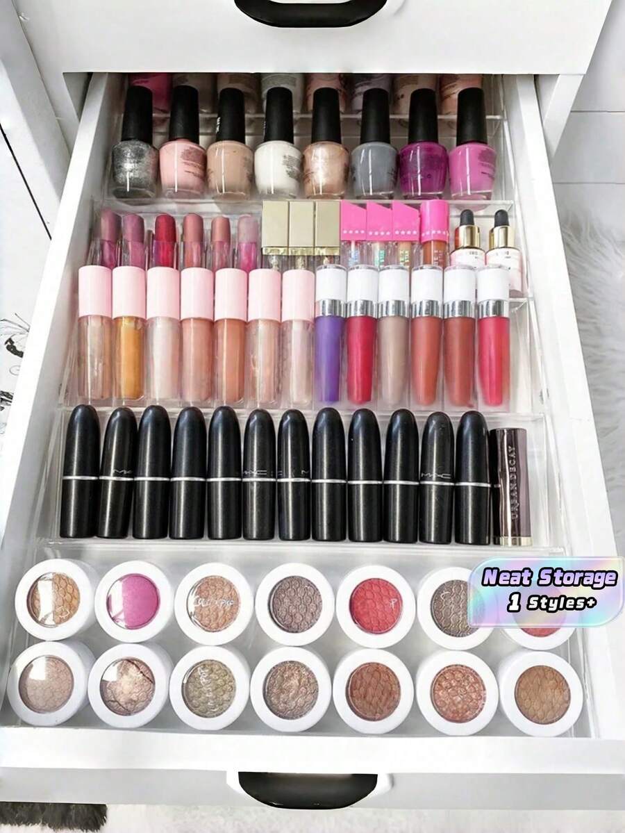 1pc Or Set Of 4 Multi-Function Drawer Style Cosmetic Organizer, Vanity Drawer Storage Rack For Makeup, Perfume, Spice Jars & Seasoning Bottles - Perfect For Bedroom, Bathroom, Kitchen, Makeup Room & Vanity Table - Clear - View 1