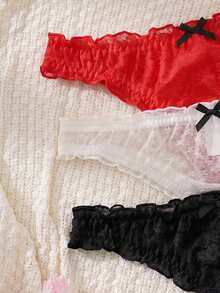 PetitDoll 3 pièces de culottes triangle en dentelle sexy minimaliste pour femmes - Multicolore - Voir 3