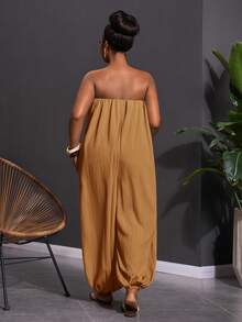 Veslaya 2026 Spring/Summer Women's Plus Size New Music Festival Easter Western Nomad Birthday Party Bussines Vacation Beach Chocolate Brown Loose Jumpsuit - Redwood - View 5