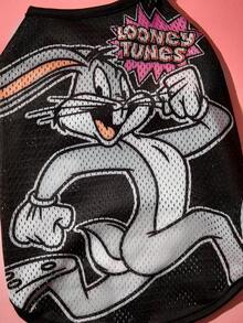 LOONEY TUNES X SHEIN 1件卡通圖案印花寵物背心，貓咪衣服，狗狗衣服，尺寸XXS-XXXXL，特小號，特大號，昆蟲 - 黑色 - 查看 2