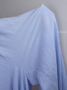 SHEIN EZwear 藍色休閒女款大尺碼條紋前綁帶短袖連身褲 - 彩色 - 查看 7
